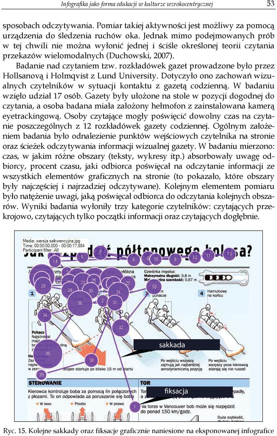 rozkładówek gazet prowadzone było przez Hollsanovą i Holmqvist z Lund University. Dotyczyło ono zachowań wizualnych czytelników w sytuacji kontaktu z gazetą codzienną. W badaniu wzięło udział 17 osób.