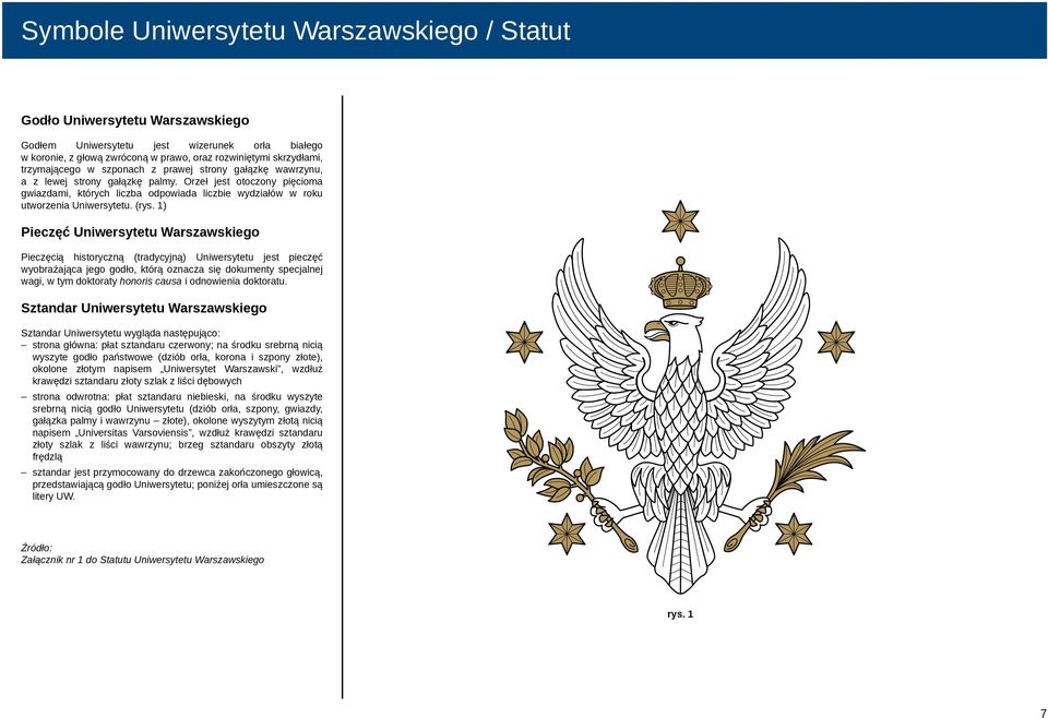 Orzeł jest otoczony pięcioma gwiazdami, których liczba odpowiada liczbie wydziałów w roku utworzenia Uniwersytetu. (rys.