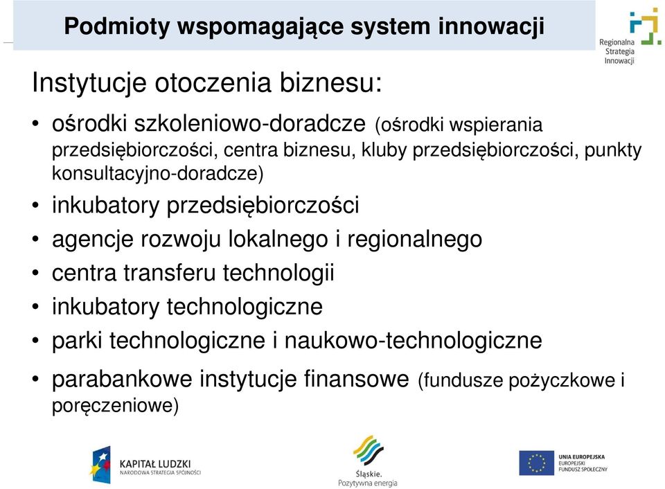 inkubatory przedsiębiorczości agencje rozwoju lokalnego i regionalnego centra transferu technologii inkubatory