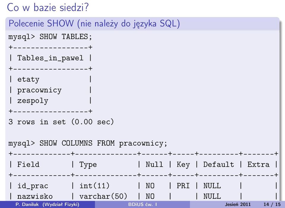 pracownicy zespoly +-----------------+ 3 rows in set (0.