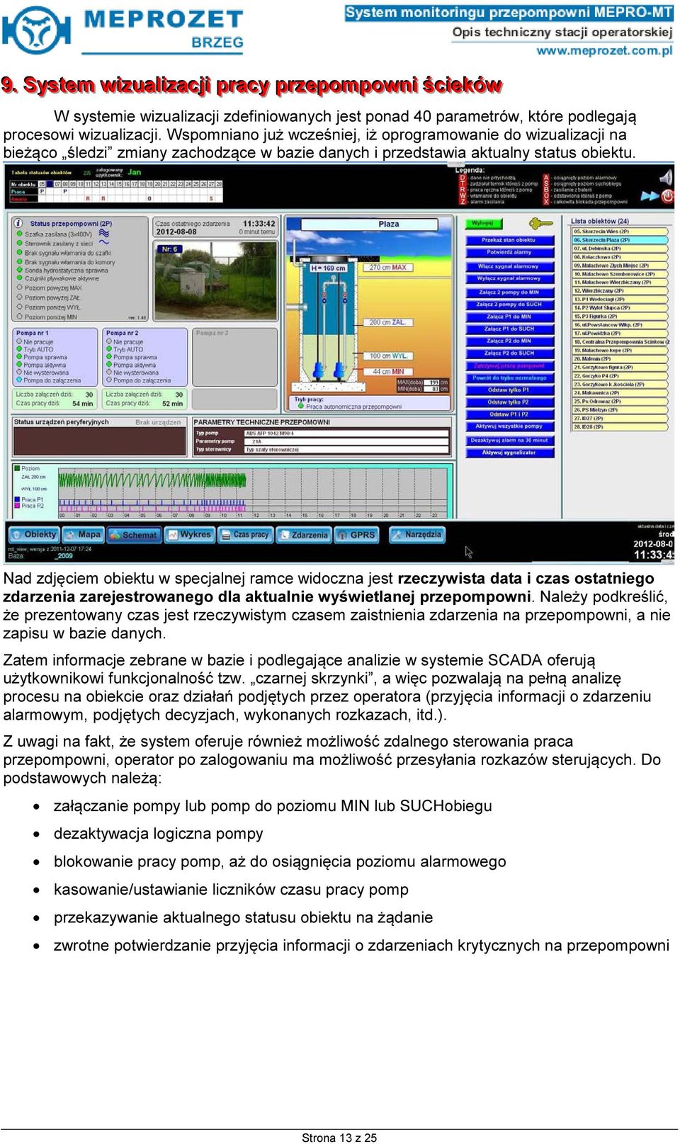 Nad zdjęciem obiektu w specjalnej ramce widoczna jest rzeczywista data i czas ostatniego zdarzenia zarejestrowanego dla aktualnie wyświetlanej przepompowni.