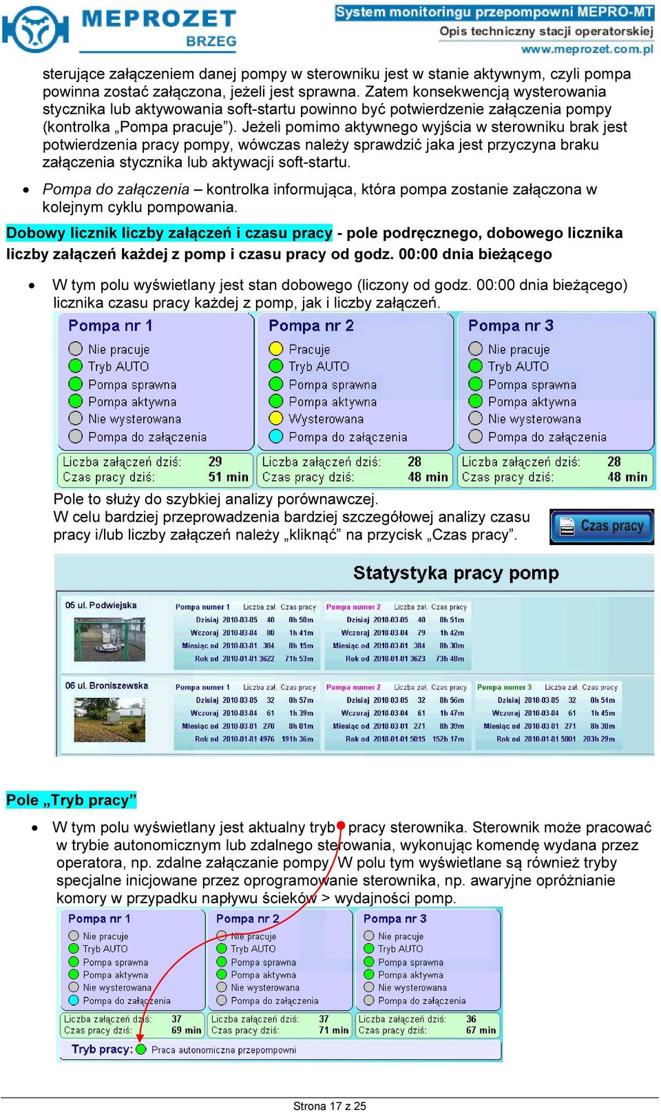 Jeżeli pomimo aktywnego wyjścia w sterowniku brak jest potwierdzenia pracy pompy, wówczas należy sprawdzić jaka jest przyczyna braku załączenia stycznika lub aktywacji soft-startu.