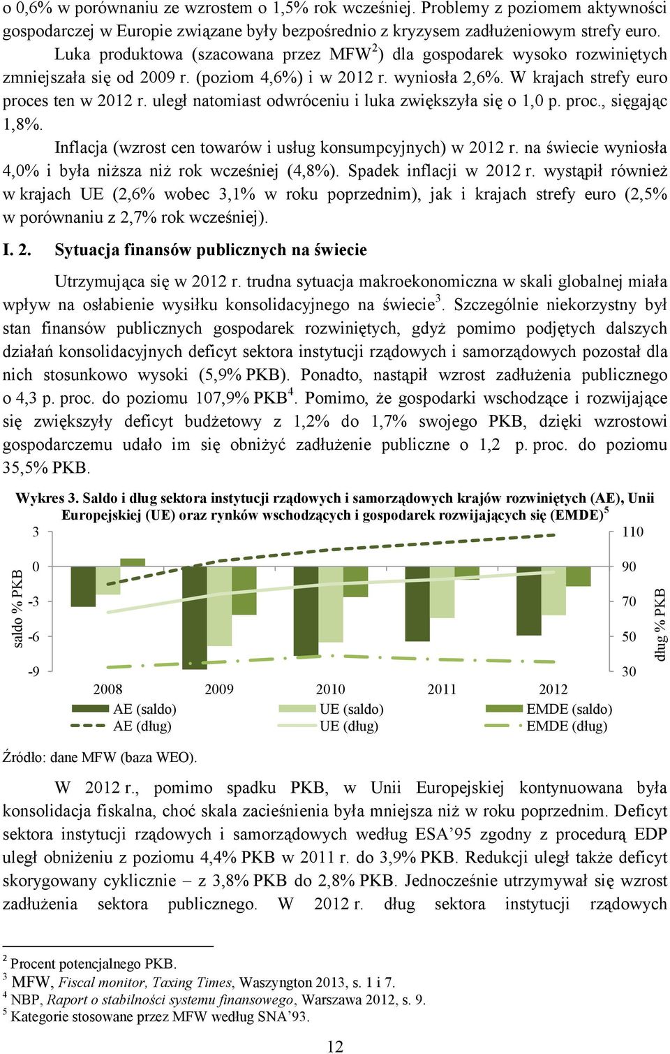 uległ natomiast odwróceniu i luka zwiększyła się o 1,0 p. proc., sięgając 1,8%. Inflacja (wzrost cen towarów i usług konsumpcyjnych) w 2012 r.