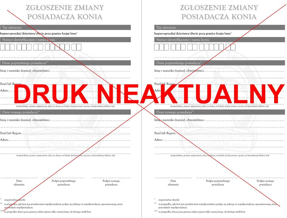 nowego posiadacza **. Data Podpis poprzedniego Podpis nowego zdarzenia posiadacza posiadacza.