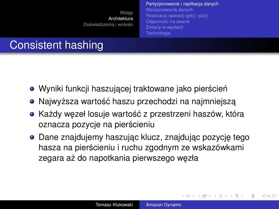 która oznacza pozycje na pierścieniu Dane znajdujemy haszujac klucz, znajdujac pozycję