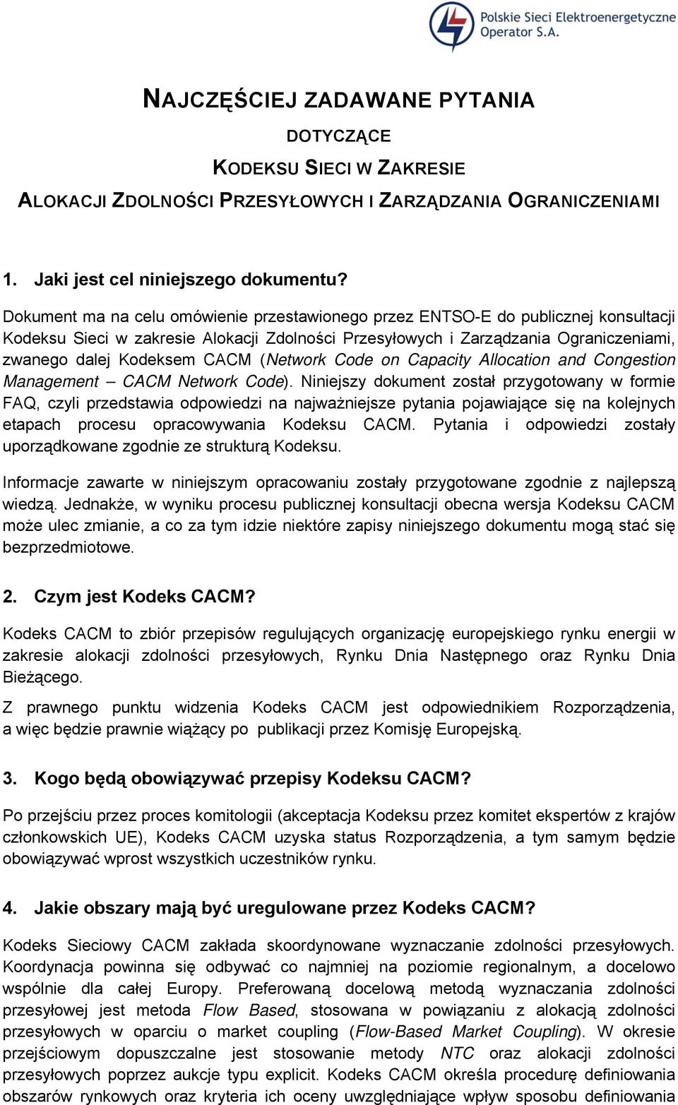 (Network Code on Capacity Allocation and Congestion Management CACM Network Code).