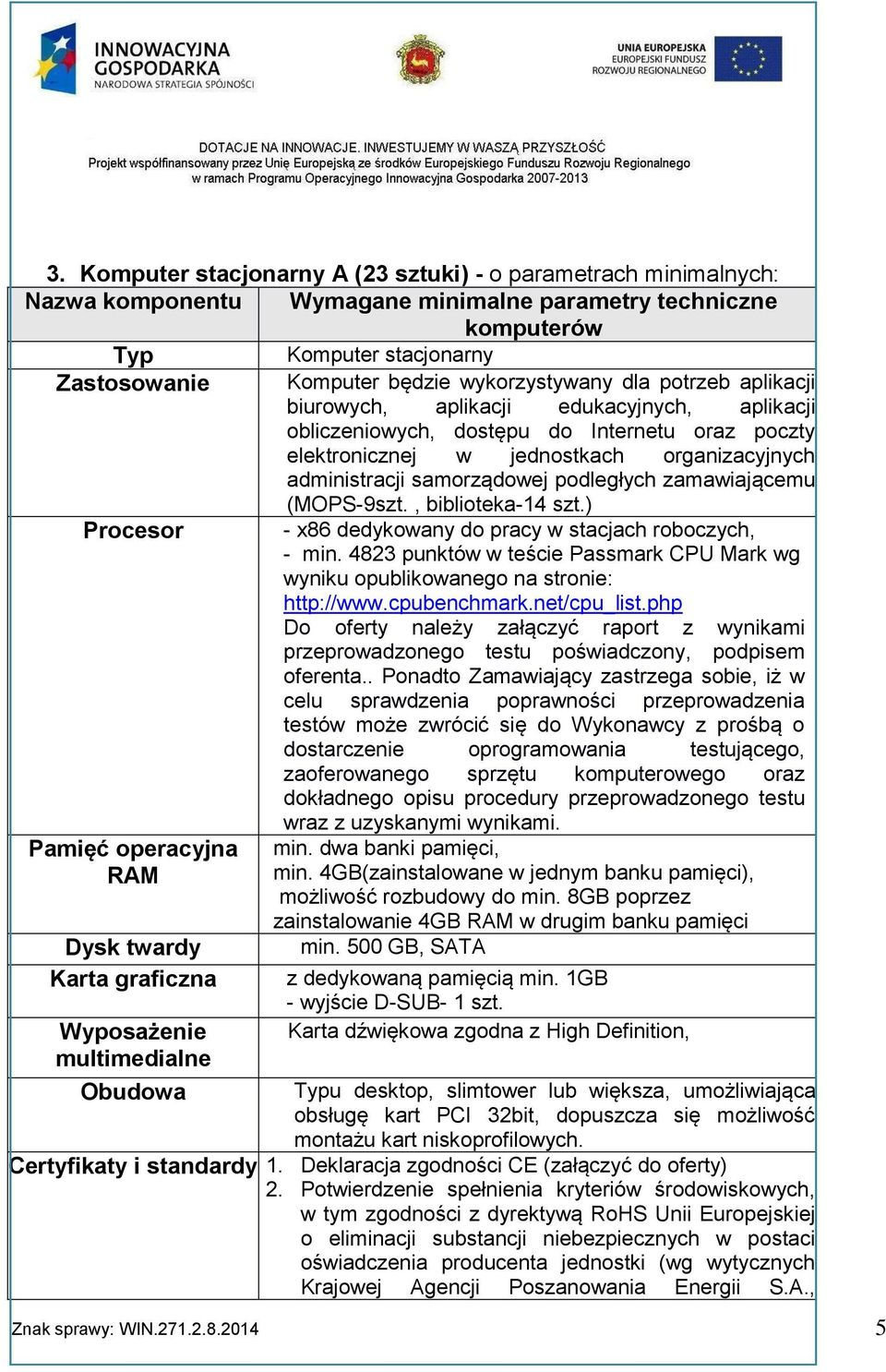 samorządowej podległych zamawiającemu (MOPS-9szt., biblioteka-14 szt.) Procesor - x86 dedykowany do pracy w stacjach roboczych, - min.