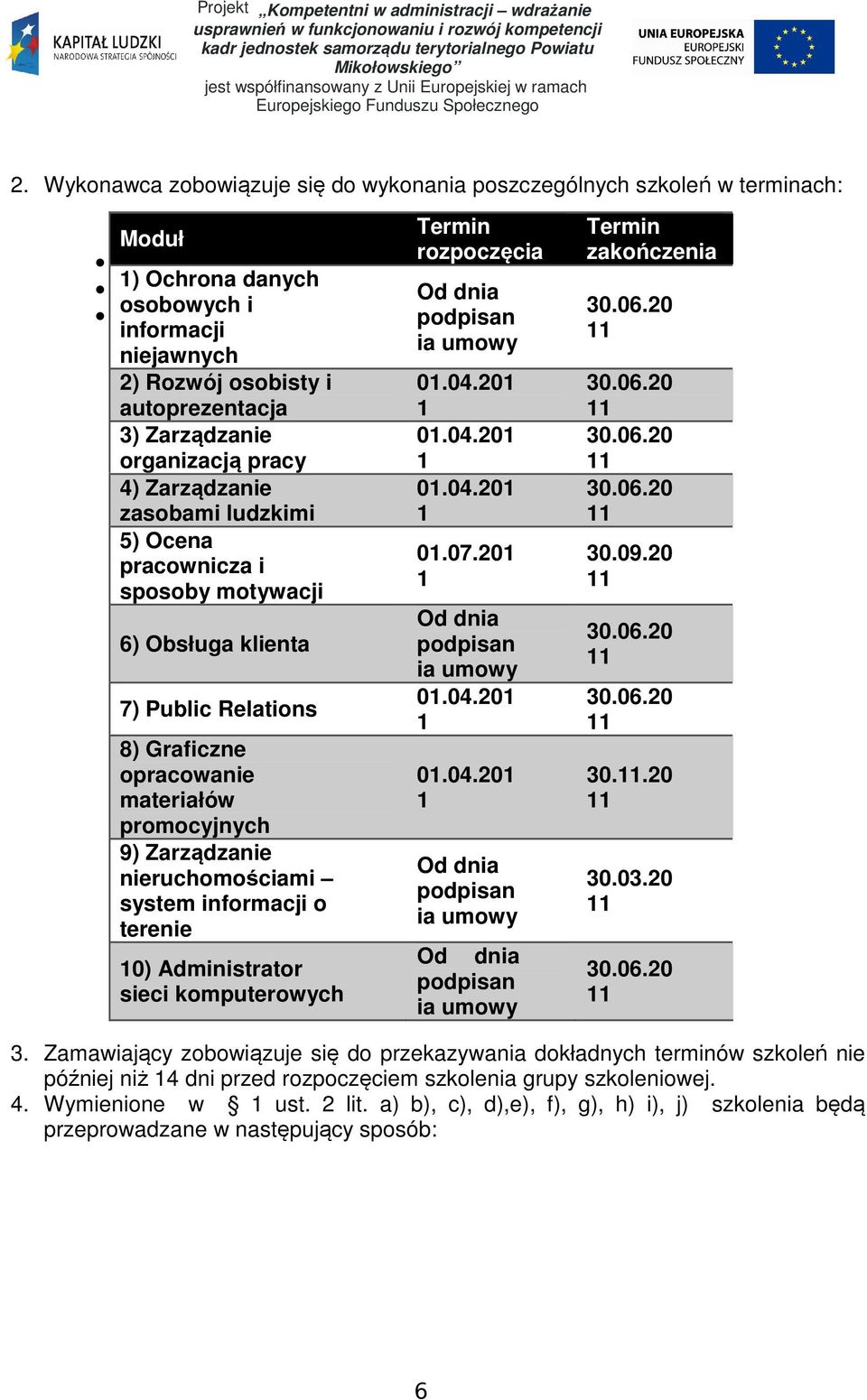 Relations 8) Graficzne opracowanie materiałów promocyjnych 9) Zarządzanie nieruchomościami system informacji o terenie 10) Administrator sieci komputerowych Termin rozpoczęcia Od dnia podpisan ia