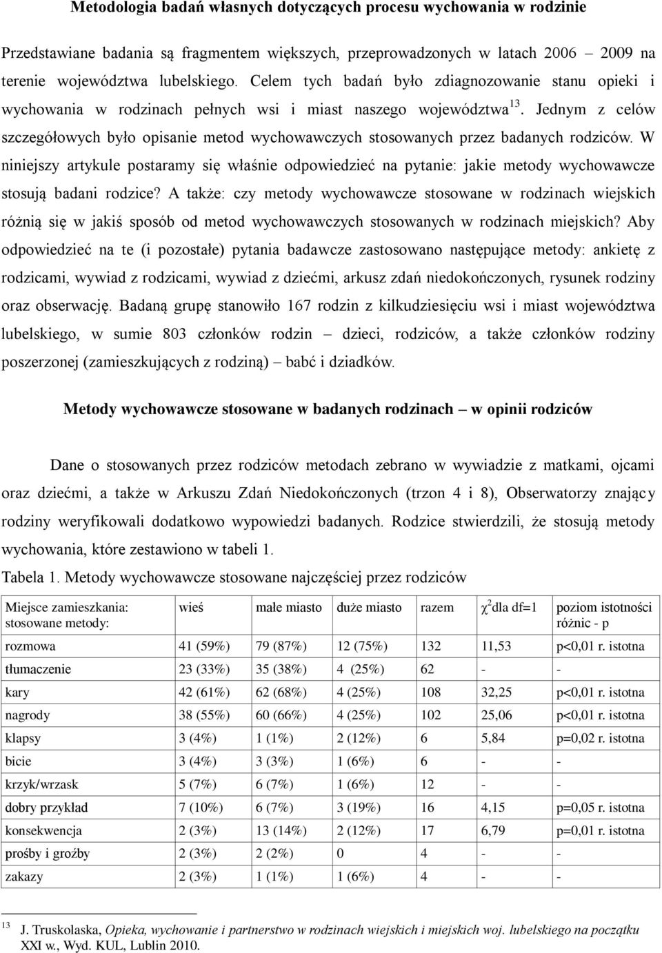 Jednym z celów szczegółowych było opisanie metod wychowawczych stosowanych przez badanych rodziców.