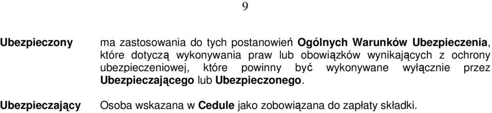 wynikających z ochrony ubezpieczeniowej, które powinny być wykonywane wyłącznie