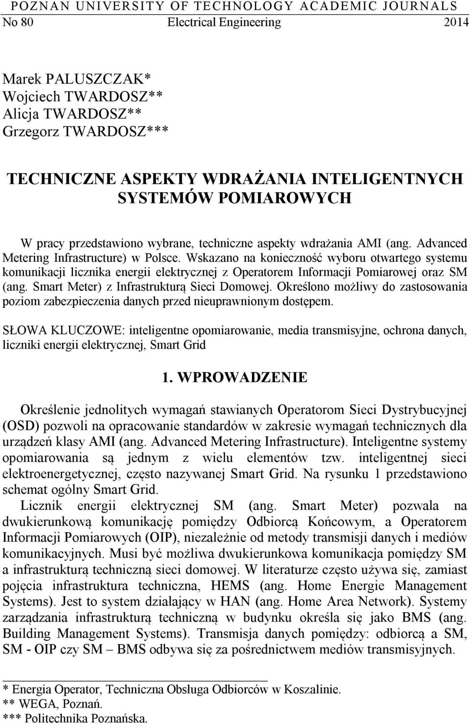 Wskazano na konieczność wyboru otwartego systemu komunikacji licznika energii elektrycznej z Operatorem Informacji Pomiarowej oraz SM (ang. Smart Meter) z Infrastrukturą Sieci Domowej.