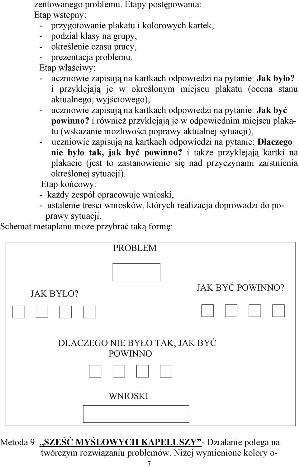 i przyklejają je w określonym miejscu plakatu (ocena stanu aktualnego, wyjściowego), - uczniowie zapisują na kartkach odpowiedzi na pytanie: Jak być powinno?