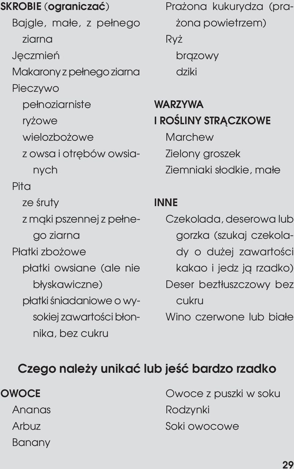 br¹zowy dziki WARZYWA I ROŒLINY STR CZKOWE Marchew Zielony groszek Ziemniaki s³odkie, ma³e INNE Czekolada, deserowa lub gorzka (szukaj czekolady o du ej zawartoœci kakao i jedz