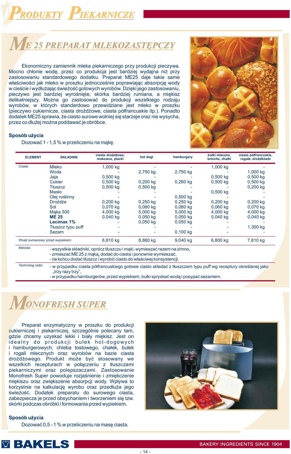 Preparat ME25 daje takie same właściwości jak mleko w proszku jednocześnie poprawiając absorpcję wody w cieście i wydłużając świeżość gotowych wyrobów.