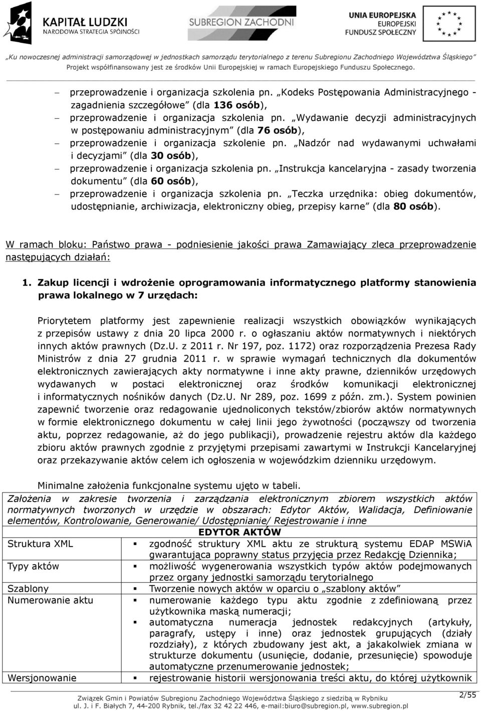 Nadzór nad wydawanymi uchwałami i decyzjami (dla 30 osób), przeprowadzenie i organizacja szkolenia pn.