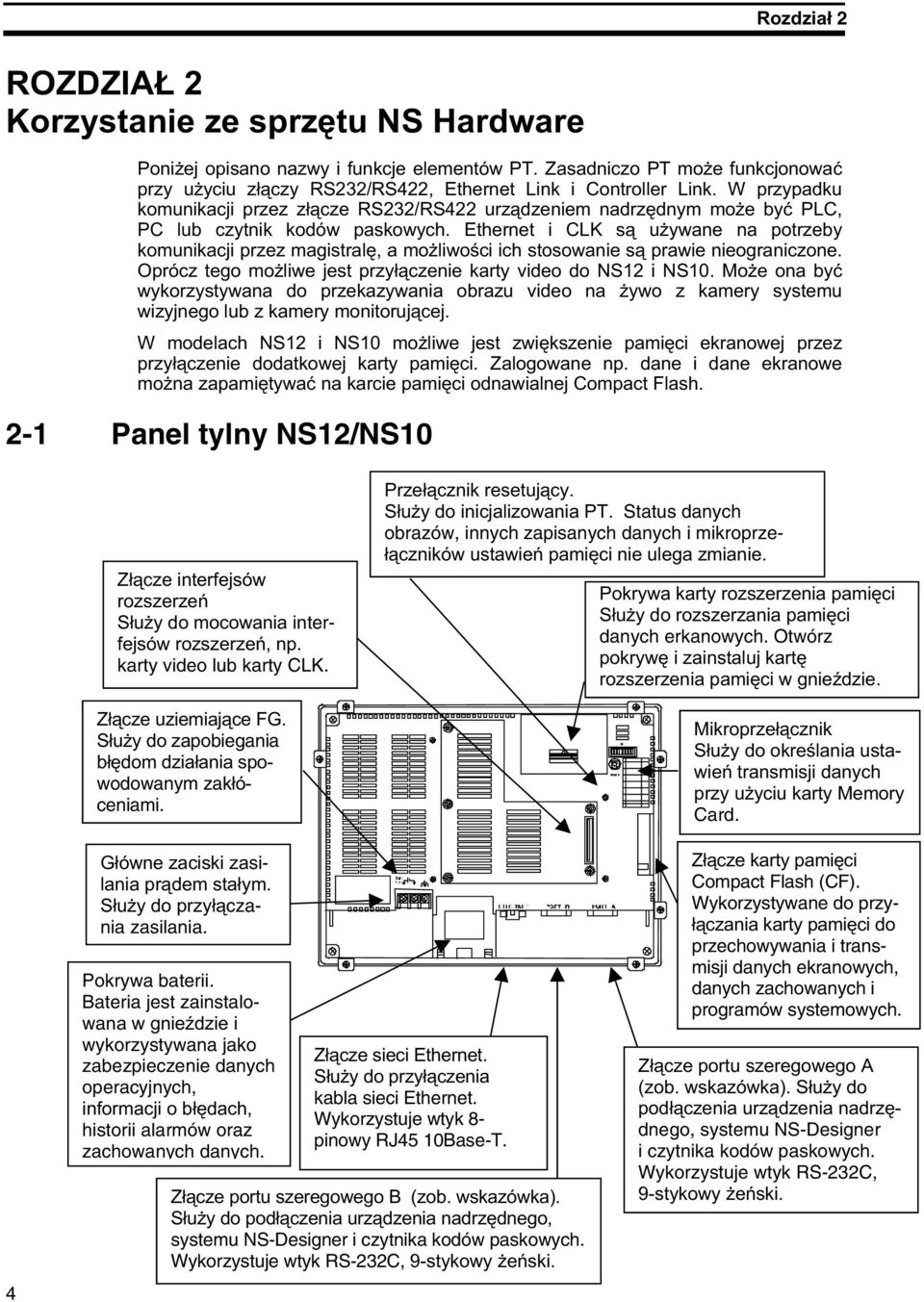 Pokrywa baterii. Bateria jest zainstalowa A wykorzystywana jako zabezpieczenie danych operacyjnych, 0(/4$ historii alarmów oraz zachowanych danych. B/,4 // kabla sieci Ethernet.