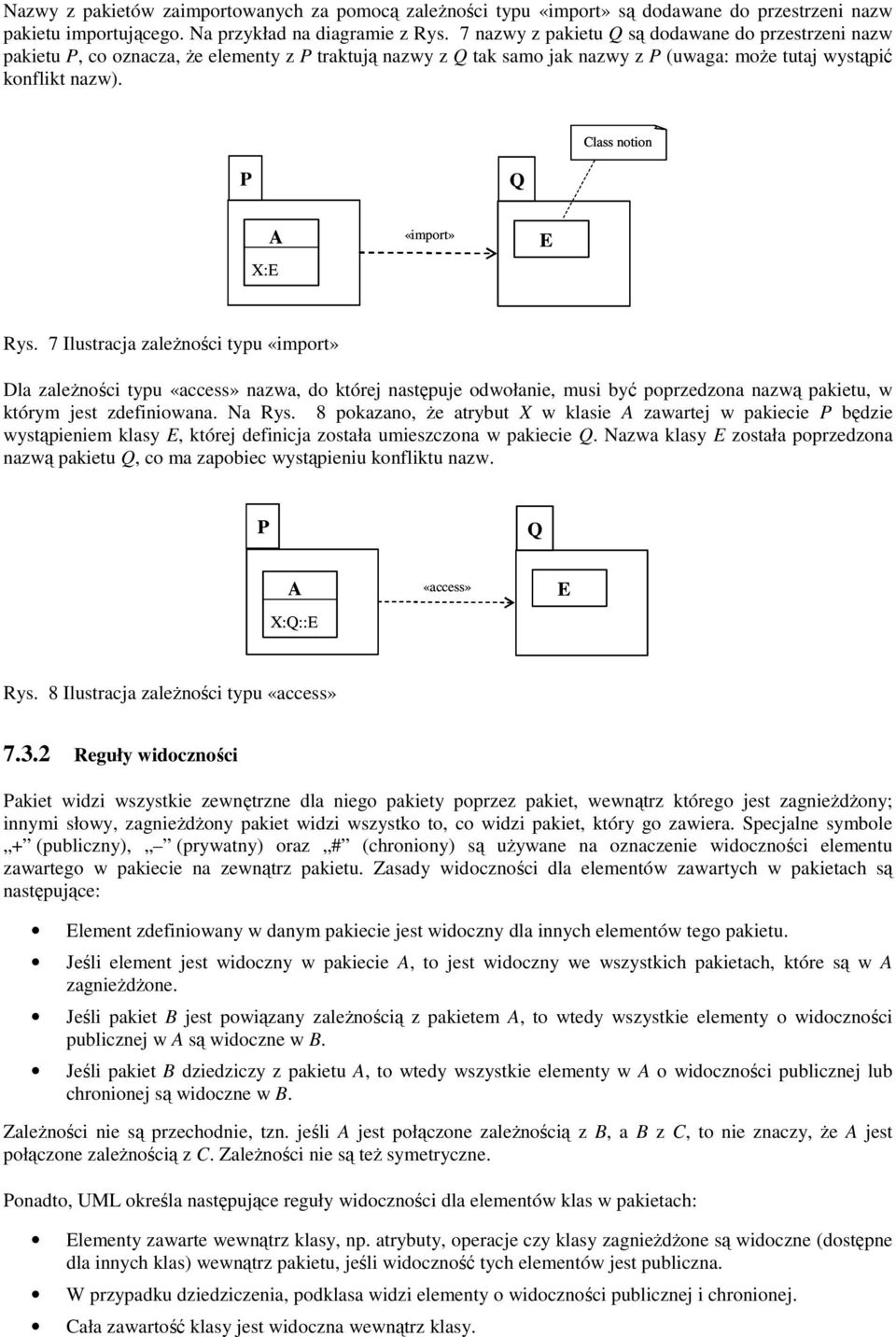 Class notion P Q A X:E «import» E Rys.