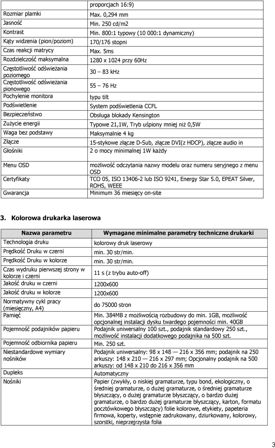 podświetlenia CCFL ZuŜycie energii Typowe 21,1W, Tryb uśpiony mniej niŝ 0,5W bez podstawy Maksymalnie 4 kg Złącze 15-stykowe złącze D-Sub, złącze DVI(z HDCP), złącze audio in Głośniki 2 o mocy