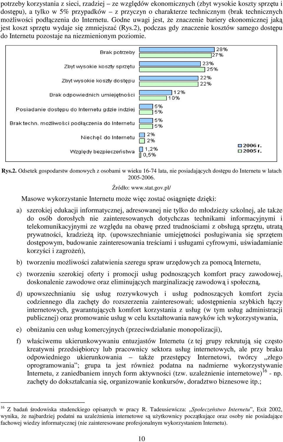 2), podczas gdy znaczenie kosztów samego dostępu do Internetu pozostaje na niezmienionym poziomie. Rys.2. Odsetek gospodarstw domowych z osobami w wieku 16-74 lata, nie posiadających dostępu do Internetu w latach 2005-2006.