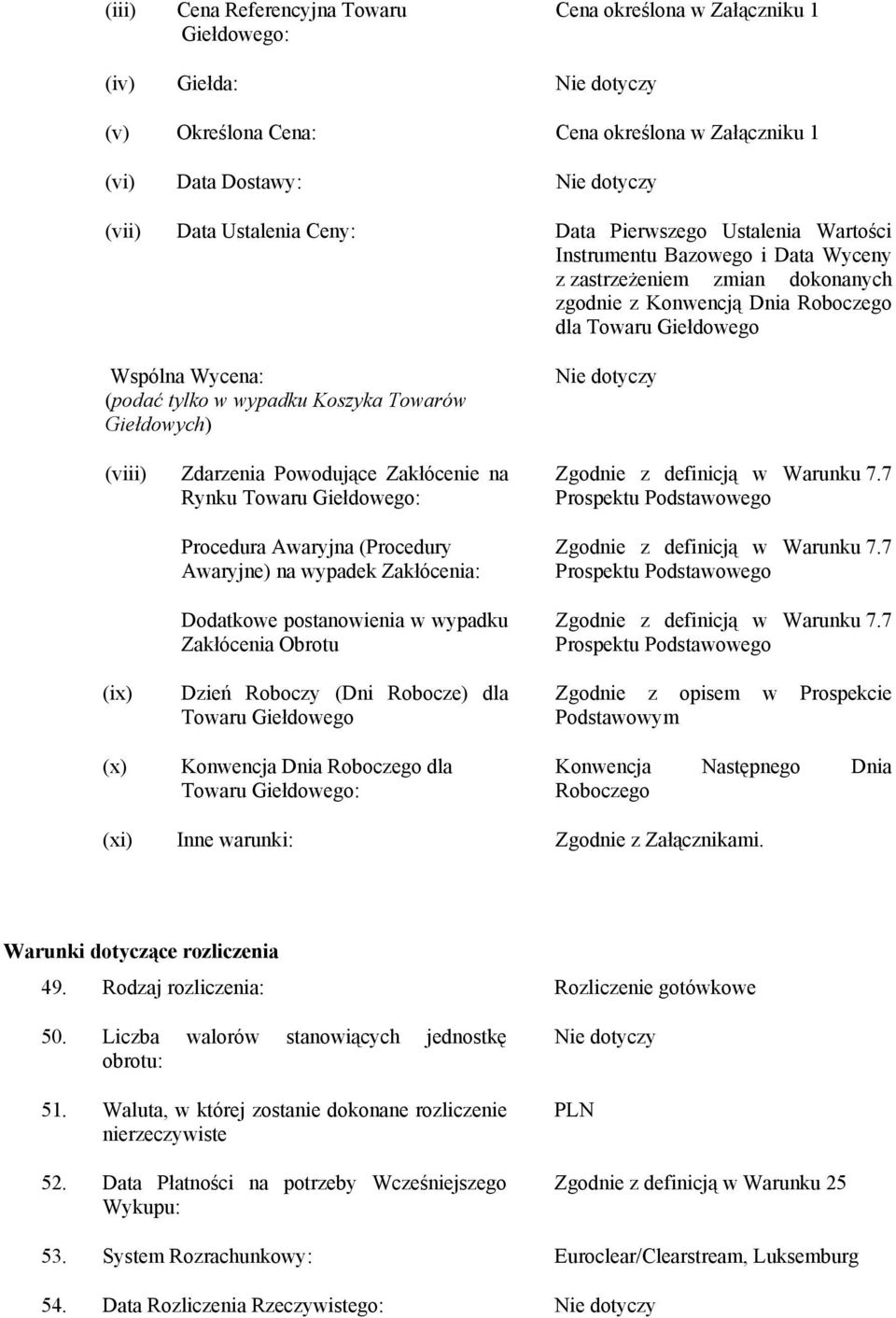 Giełdowych) (viii) (ix) (x) Zdarzenia Powodujące Zakłócenie na Rynku Towaru Giełdowego: Procedura Awaryjna (Procedury Awaryjne) na wypadek Zakłócenia: Dodatkowe postanowienia w wypadku Zakłócenia