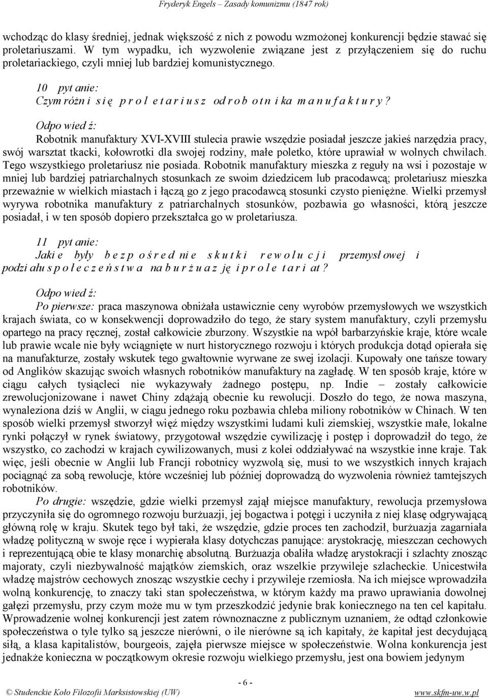 10 pyt anie: Czym różn i s i ę prol etariusz od rob otn i ka manufaktury?