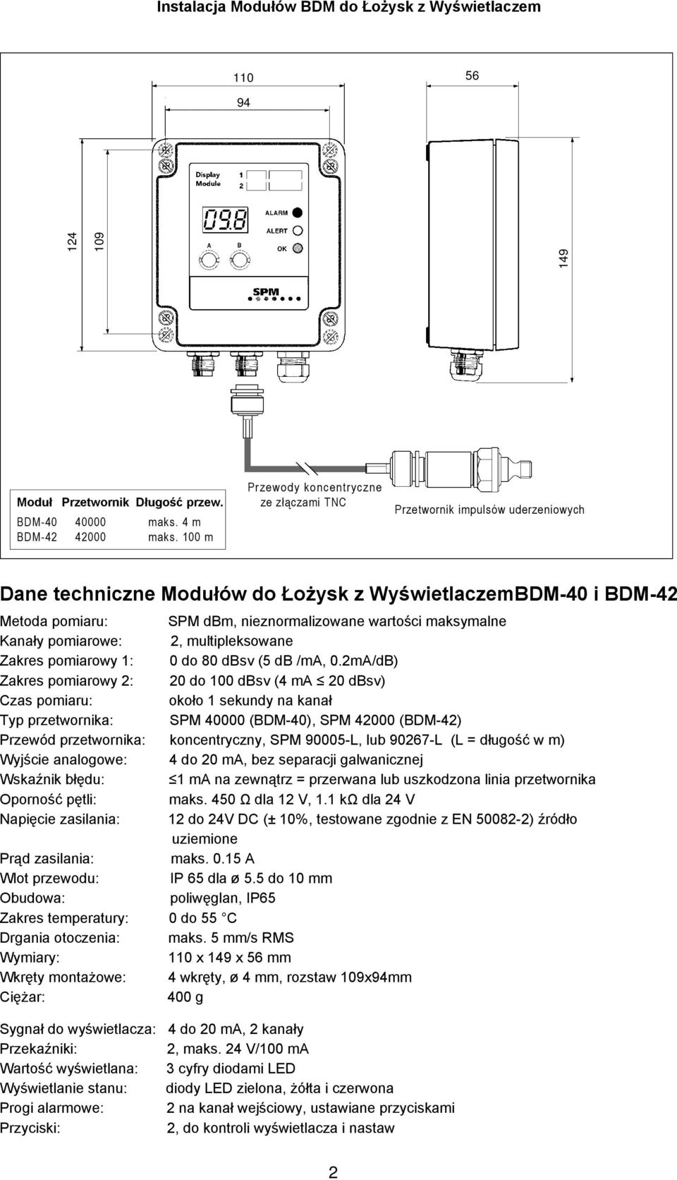 maksymalne Kanały pomiarowe: 2, multipleksowane Zakres pomiarowy 1: 0 do 80 dbsv (5 db /ma, 0.