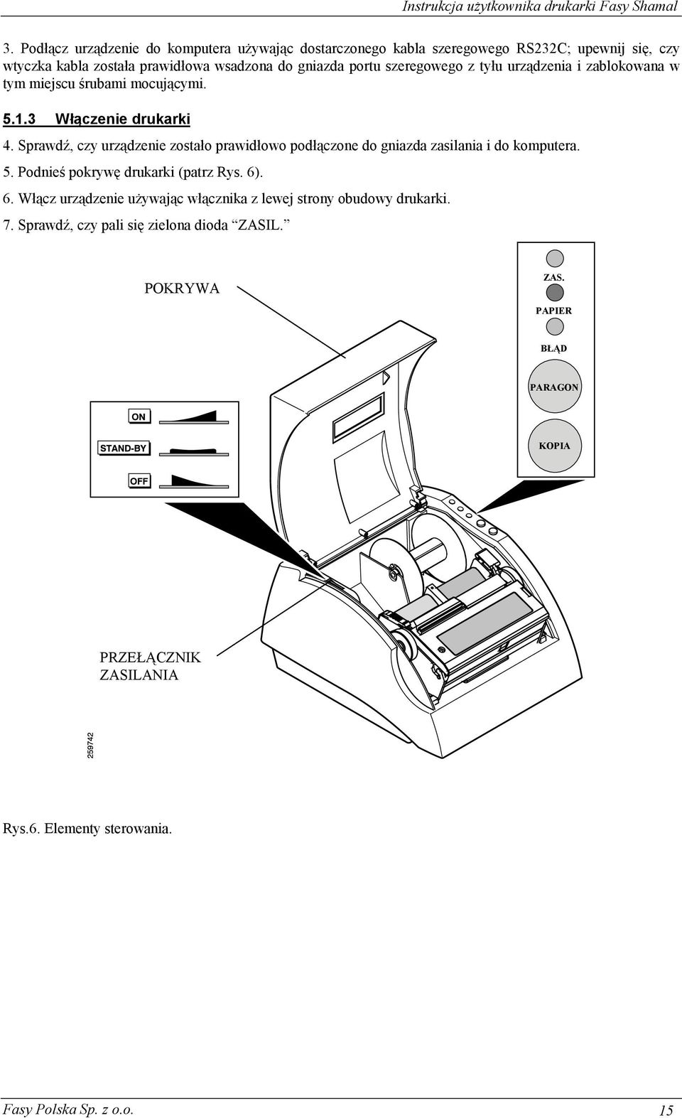 Sprawdź, czy urządzenie zostało prawidłowo podłączone do gniazda zasilania i do komputera. 5. Podnieś pokrywę drukarki (patrz Rys. 6)