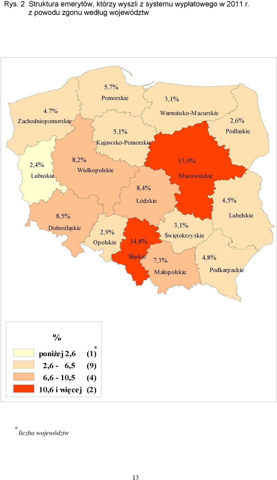 Kujawsko-Pomorskie 2,4% Lubuskie 8,2% 13,9% Wielkopolskie M azowieckie 8,4% Łódzkie 4,5% 8,5% Lubelskie Dolnośląskie