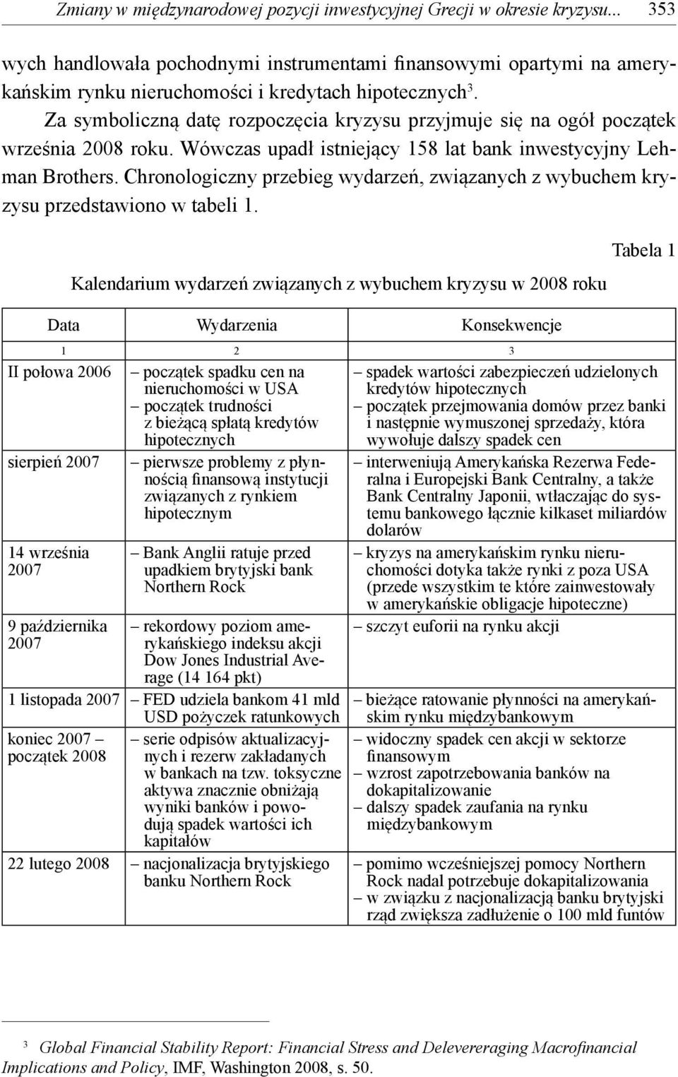 Za symboliczną datę rozpoczęcia kryzysu przyjmuje się na ogół początek września 2008 roku. Wówczas upadł istniejący 158 lat bank inwestycyjny Lehman Brothers.