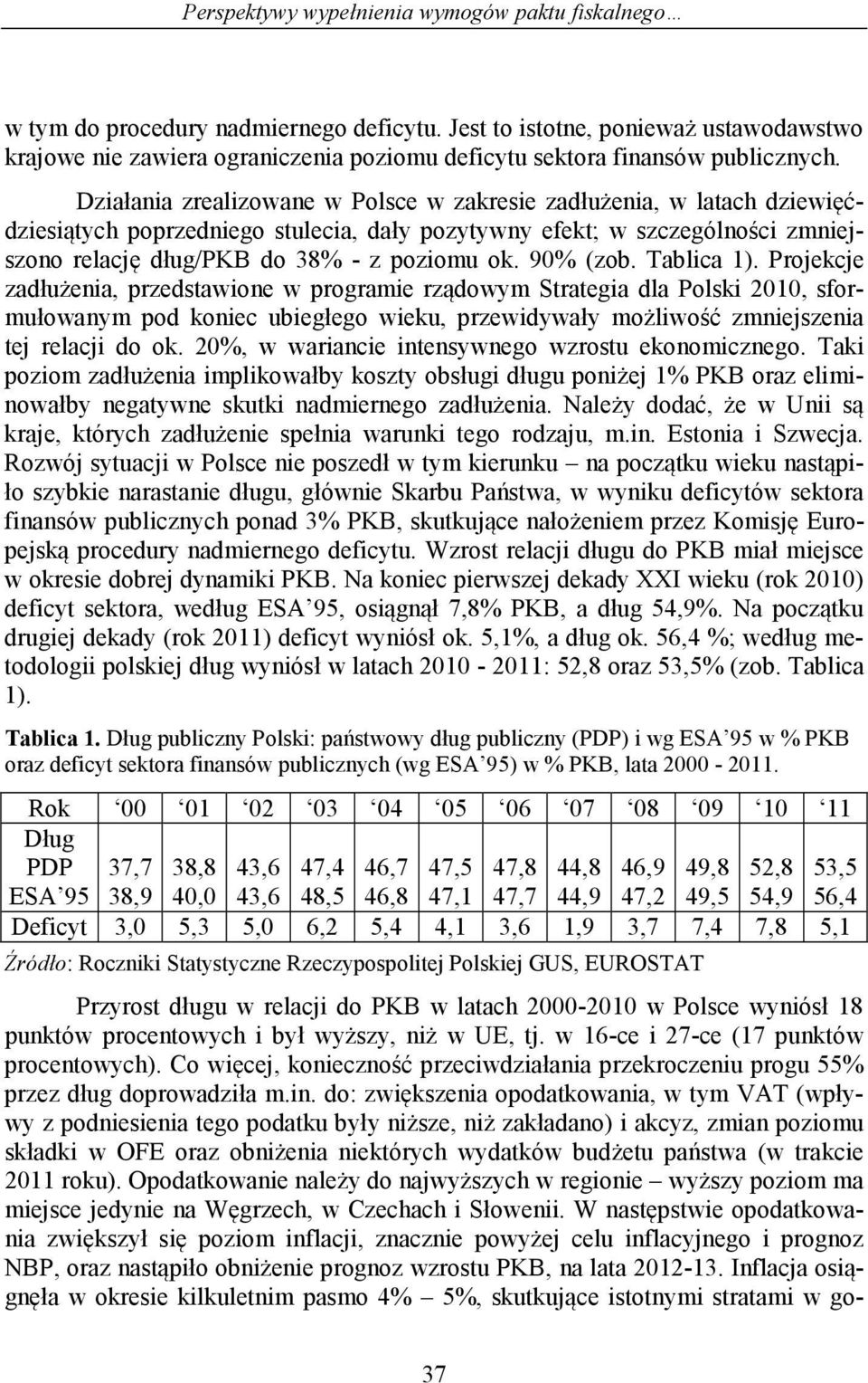 Działania zrealizowane w Polsce w zakresie zadłużenia, w latach dziewięćdziesiątych poprzedniego stulecia, dały pozytywny efekt; w szczególności zmniejszono relację dług/pkb do 38% - z poziomu ok.