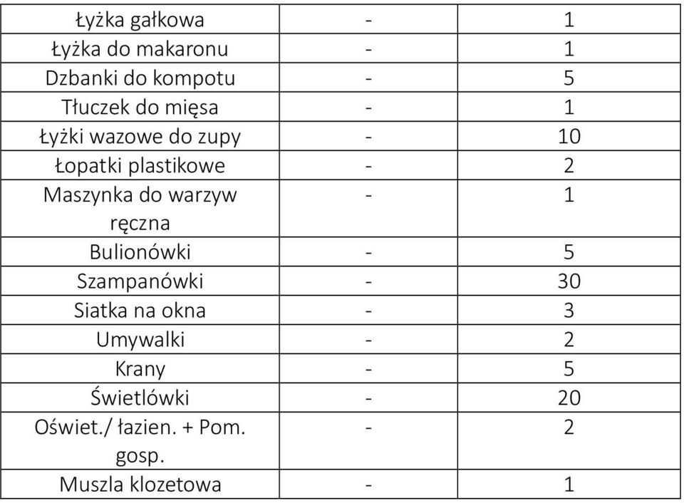 warzyw - 1 ręczna Bulionówki - 5 Szampanówki - 30 Siatka na okna - 3