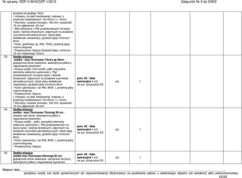 RAL 7043), przekrój płyty czarno-brzowy Powierzchnia: Satyna Grubo blatu: minimum 15 mm (tolerancja +5mm) 23. Szafka wiszca szafka - wys.75cmxszer.75cmx gł.