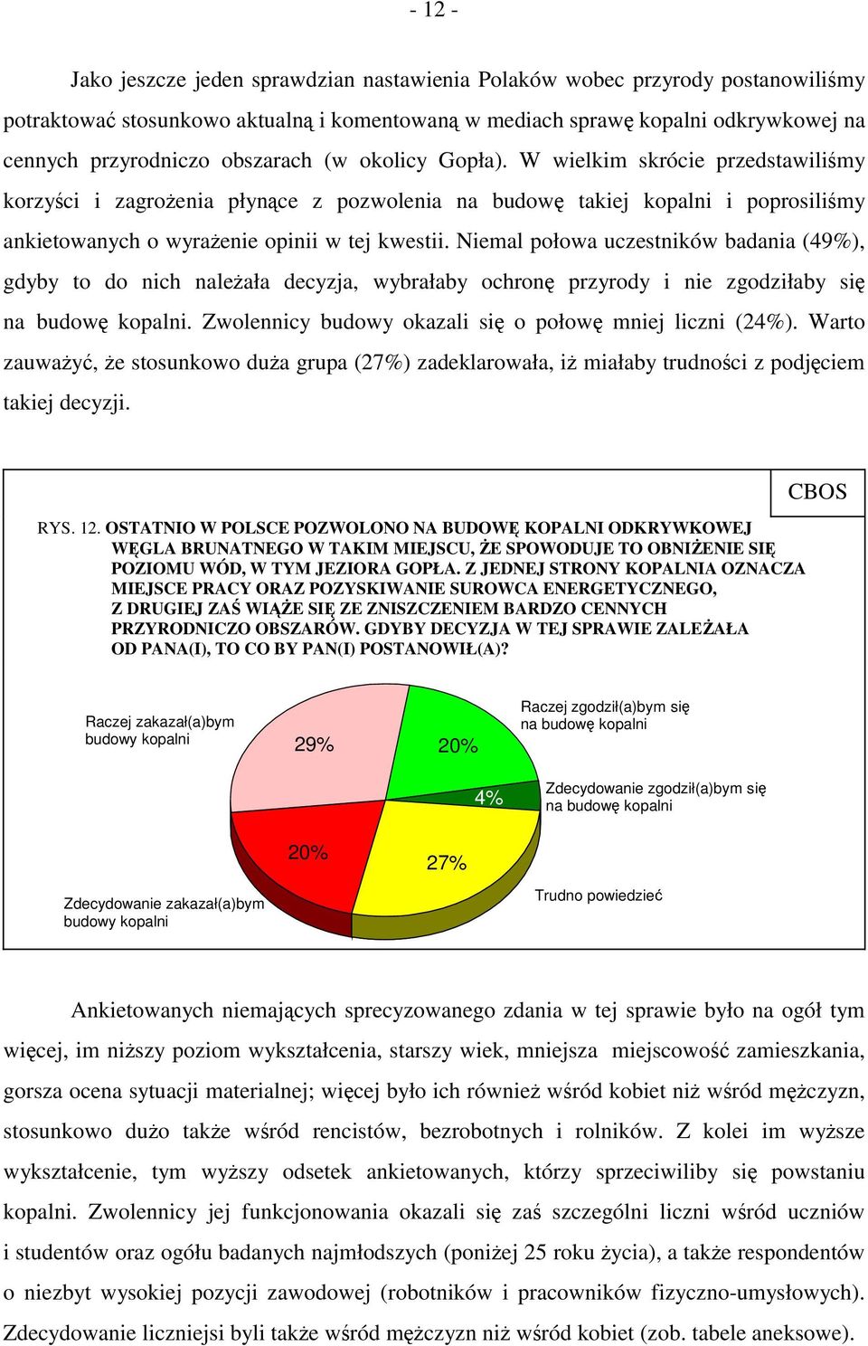 Niemal połowa uczestników badania (49%), gdyby to do nich należała decyzja, wybrałaby ochronę przyrody i nie zgodziłaby się na budowę kopalni.