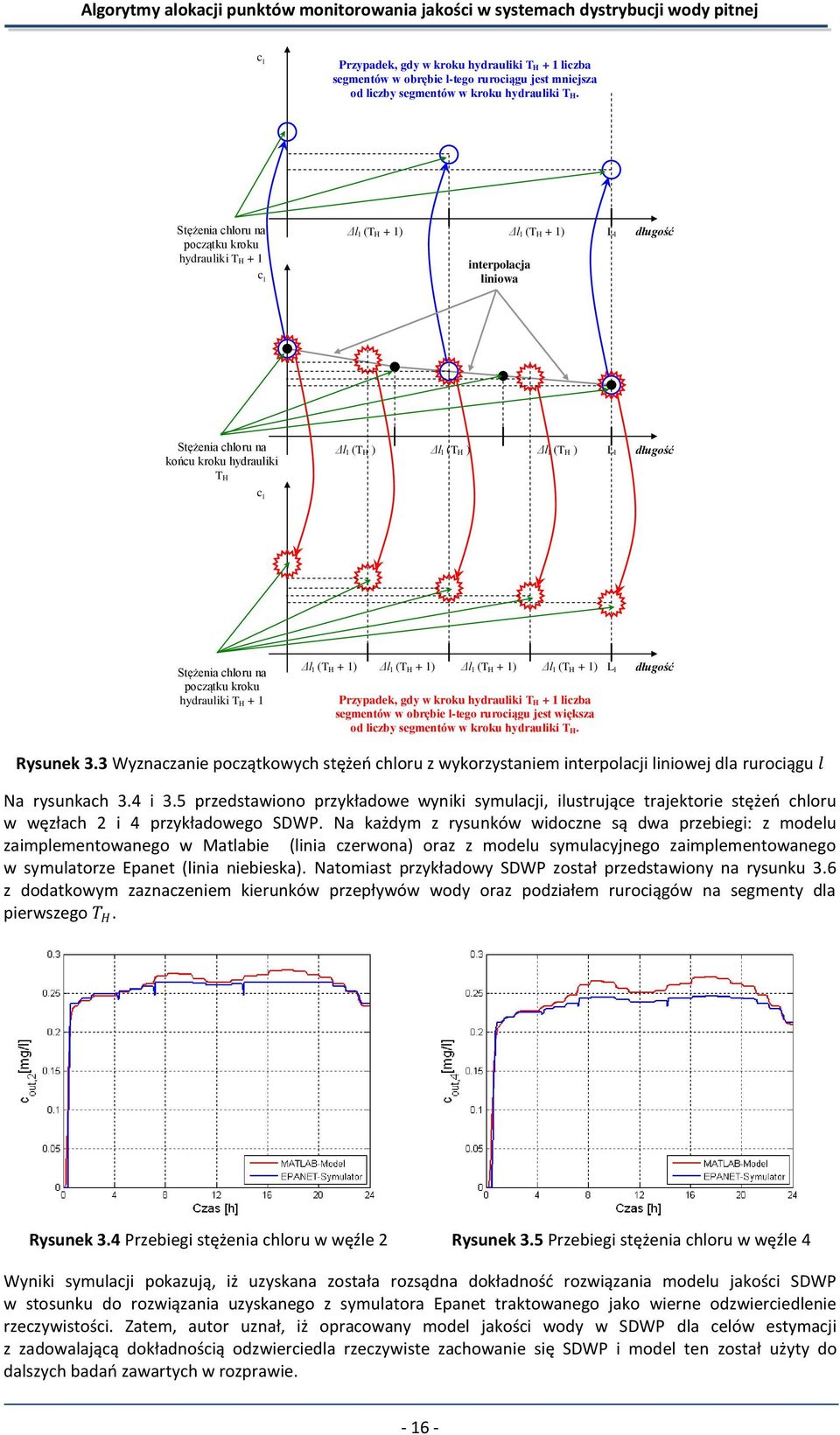 L l długość Stężenia chloru na początku kroku hydrauliki T H 1 Δl l (T H 1) Δl l (T H 1) Δl l (T H 1) Δl l (T H 1) Przypadek, gdy w kroku hydrauliki T H 1 liczba segmentów w obrębie l-tego rurociągu