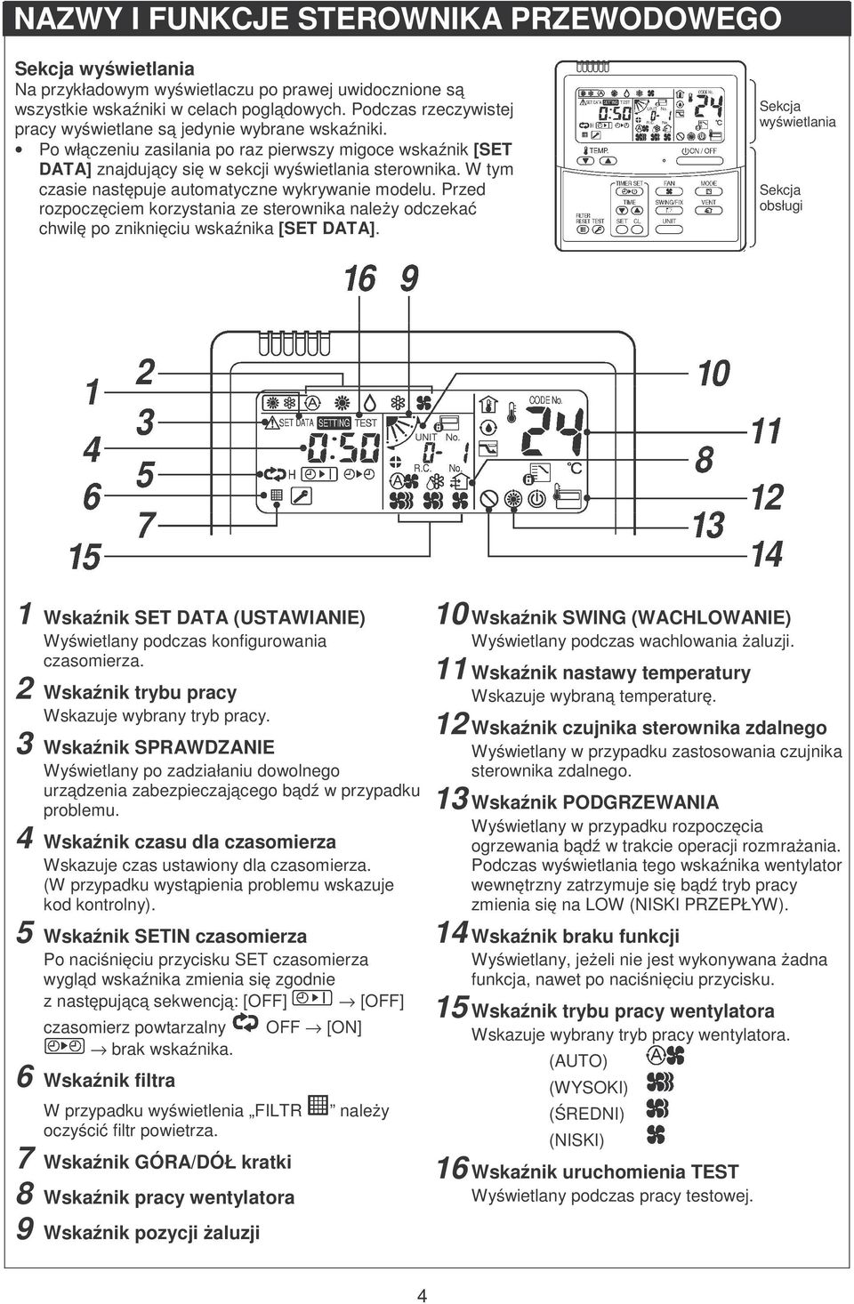 W tym czasie następuje automatyczne wykrywanie modelu. Przed rozpoczęciem korzystania ze sterownika należy odczekać chwilę po zniknięciu wskaźnika [SET DATA].