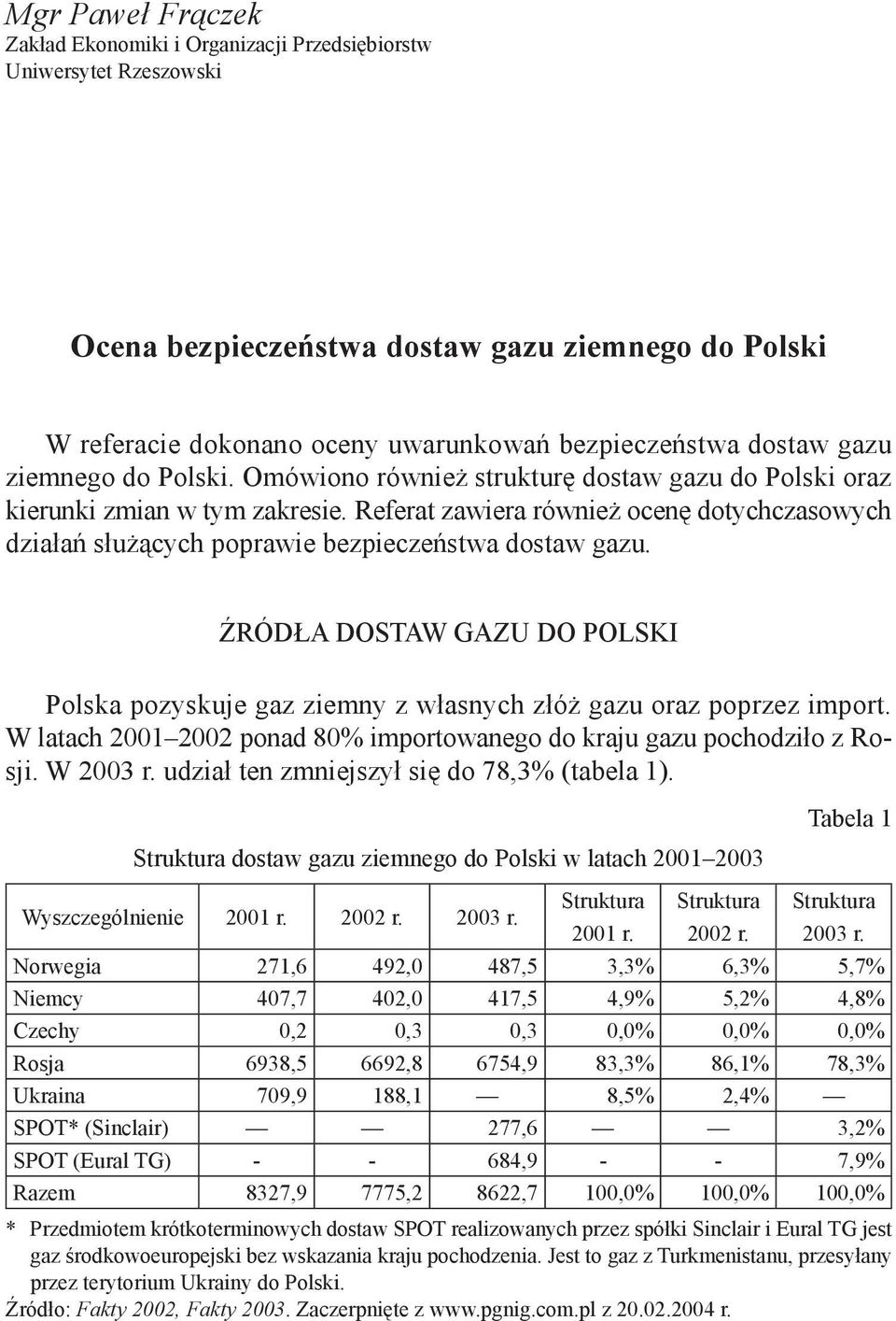 Referat zawiera również ocenę dotychczasowych działań służących poprawie bezpieczeństwa dostaw gazu. Źródła dostaw gazu do Polski Polska pozyskuje gaz ziemny z własnych złóż gazu oraz poprzez import.