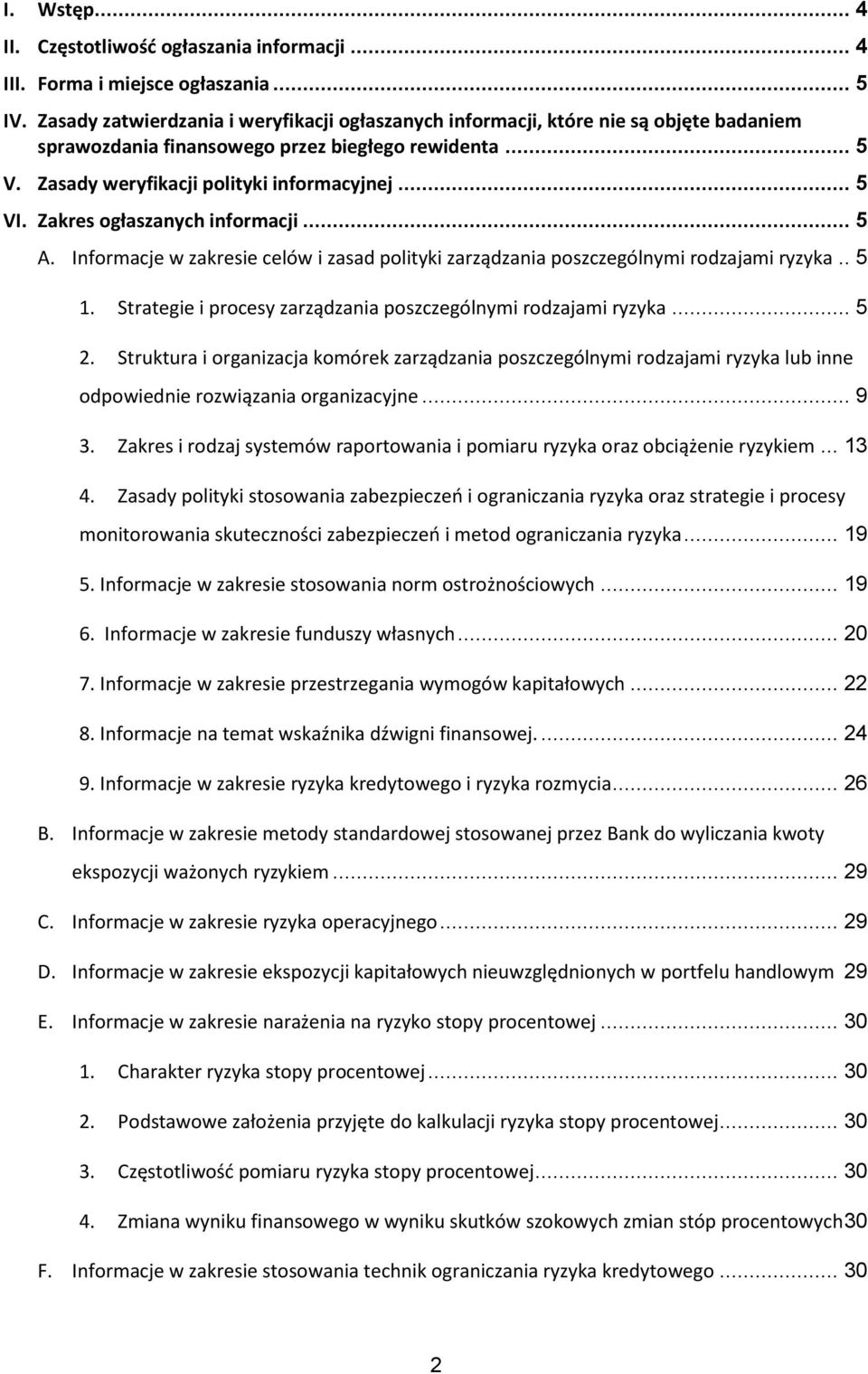 Zakres ogłaszanych informacji... 5 A. Informacje w zakresie celów i zasad polityki zarządzania poszczególnymi rodzajami ryzyka.. 5 1. Strategie i procesy zarządzania poszczególnymi rodzajami ryzyka.