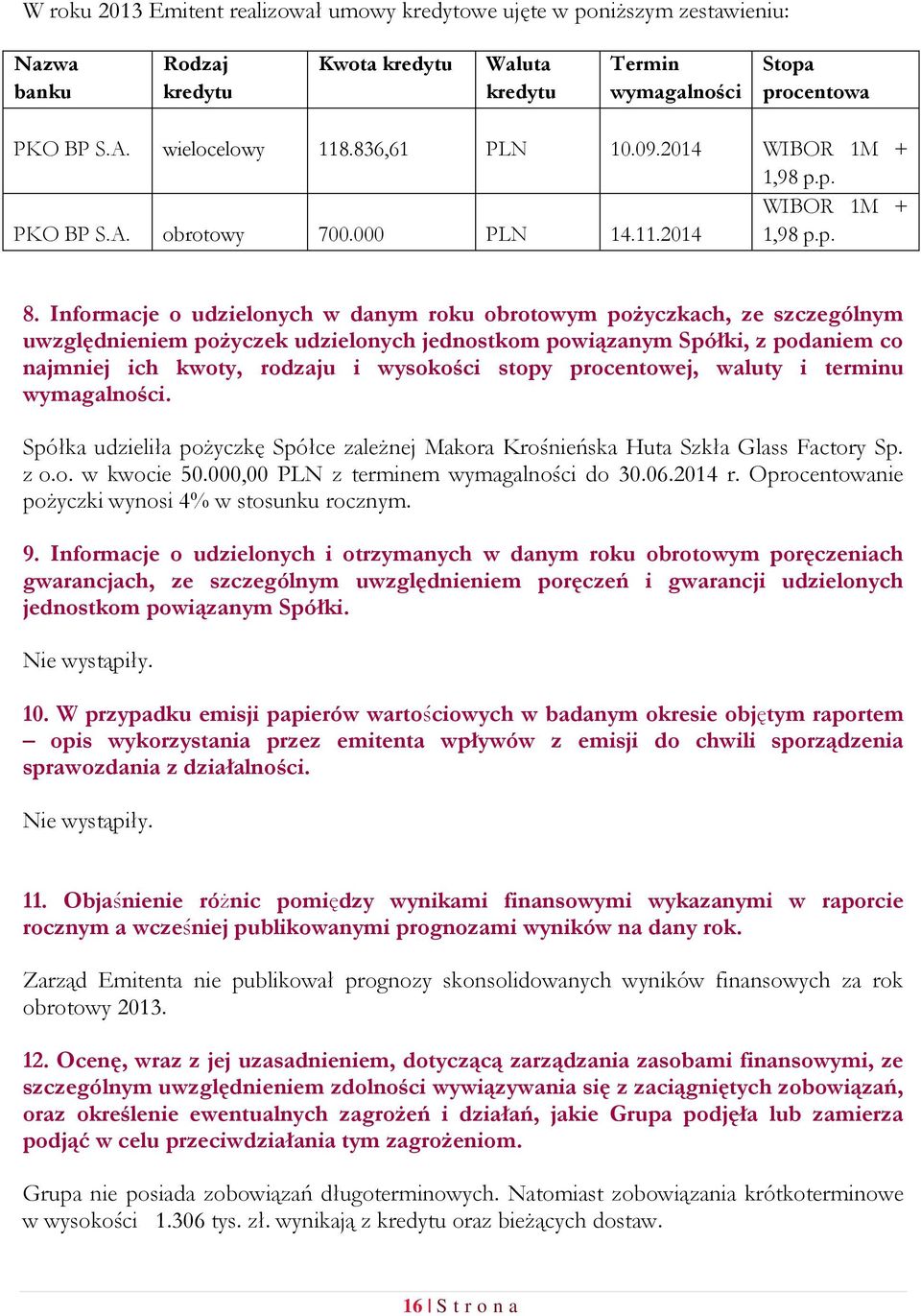 Informacje o udzielonych w danym roku obrotowym pożyczkach, ze szczególnym uwzględnieniem pożyczek udzielonych jednostkom powiązanym Spółki, z podaniem co najmniej ich kwoty, rodzaju i wysokości