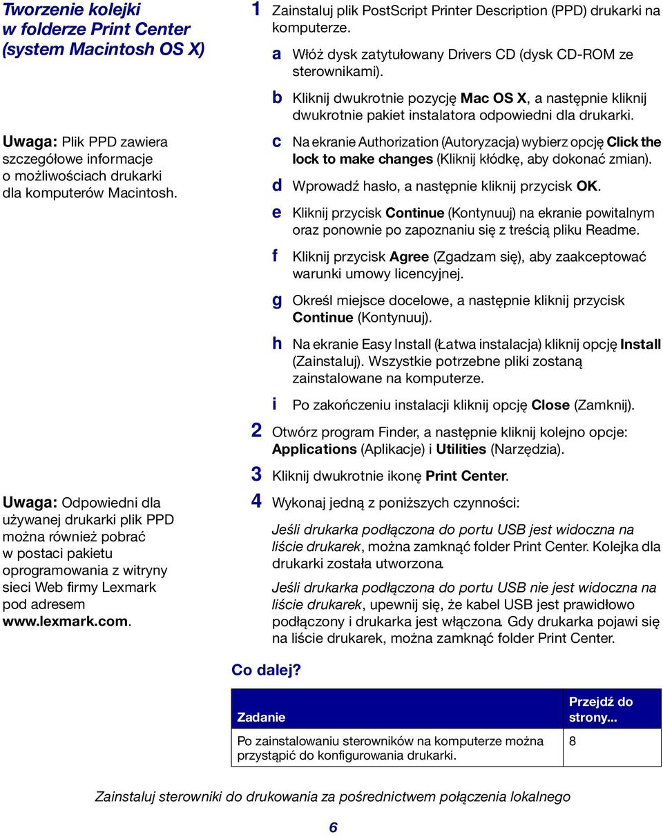 1 Zainstaluj plik PostScript Printer Description (PPD) drukarki na komputerze. a Włóż dysk zatytułowany Drivers CD (dysk CD-ROM ze sterownikami).