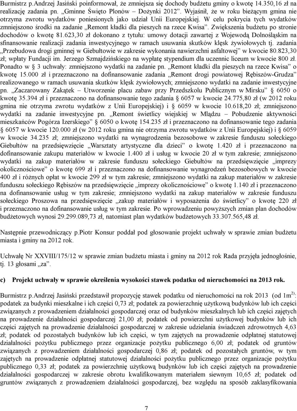 W celu pokrycia tych wydatków zmniejszono środki na zadanie Remont kładki dla pieszych na rzece Kwisa. Zwiększenia budżetu po stronie dochodów o kwotę 81.