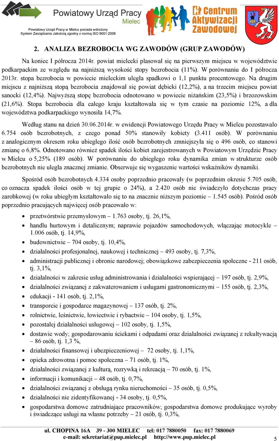 stopa bezrobocia w powiecie mieleckim uległa spadkowi o 1,1 punktu procentowego.