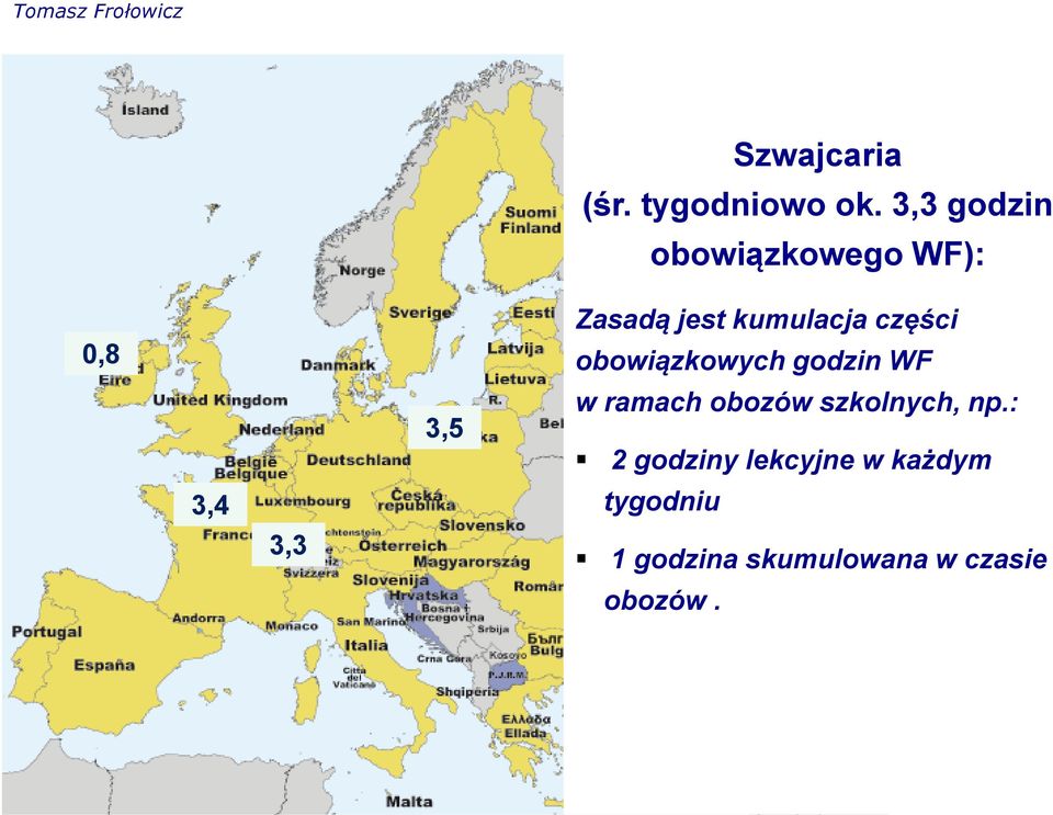 obowiązkowych godzin WF w ramach obozów szkolnych, np.