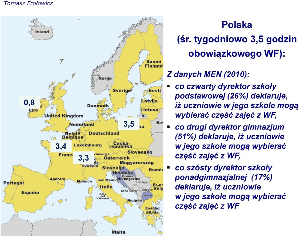 deklaruje, iż uczniowie w jego szkole mogą wybierać część zajęć z WF, co drugi dyrektor gimnazjum (51%)