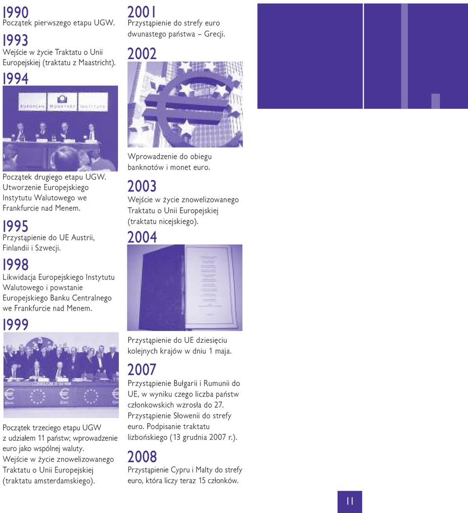 I998 Likwidacja Europejskiego Instytutu Walutowego i powstanie Europejskiego Banku Centralnego we Frankfurcie nad Menem.
