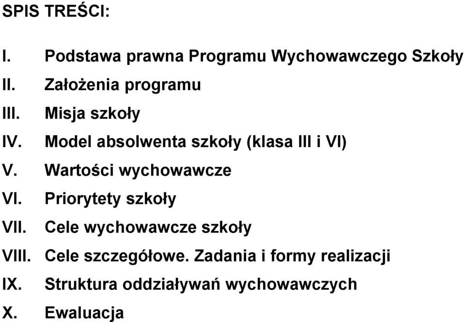 Model absolwenta szkoły (klasa III i VI) V. Wartości wychowawcze VI.