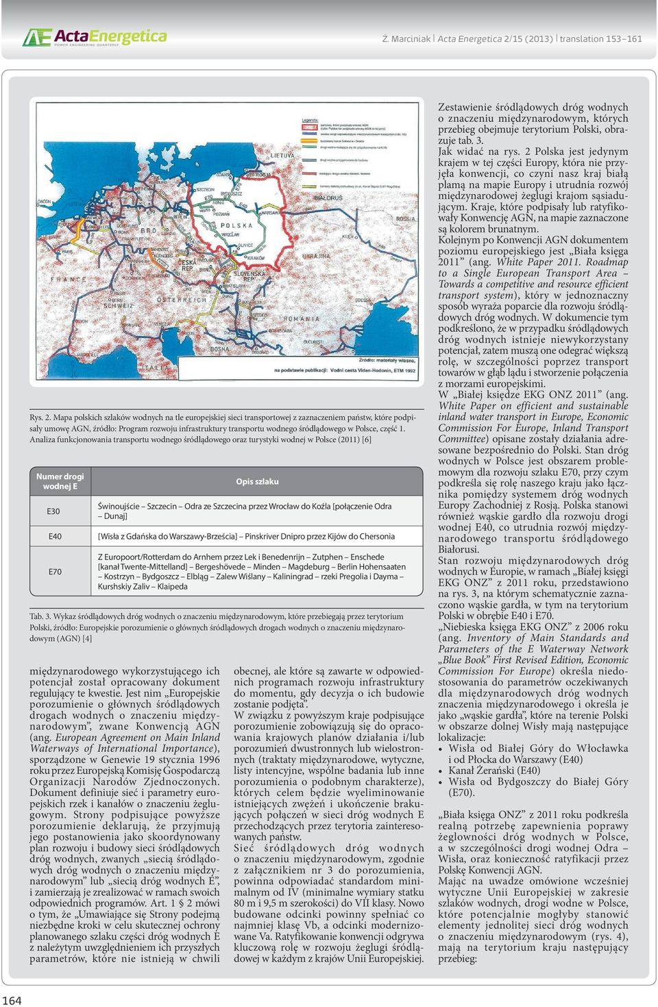 Mapa polskich szlaków wodnych na tle europejskiej sieci transportowej z zaznaczeniem państw, które podpisały umowę AGN, źródło: Program rozwoju infrastruktury transportu wodnego śródlądowego w