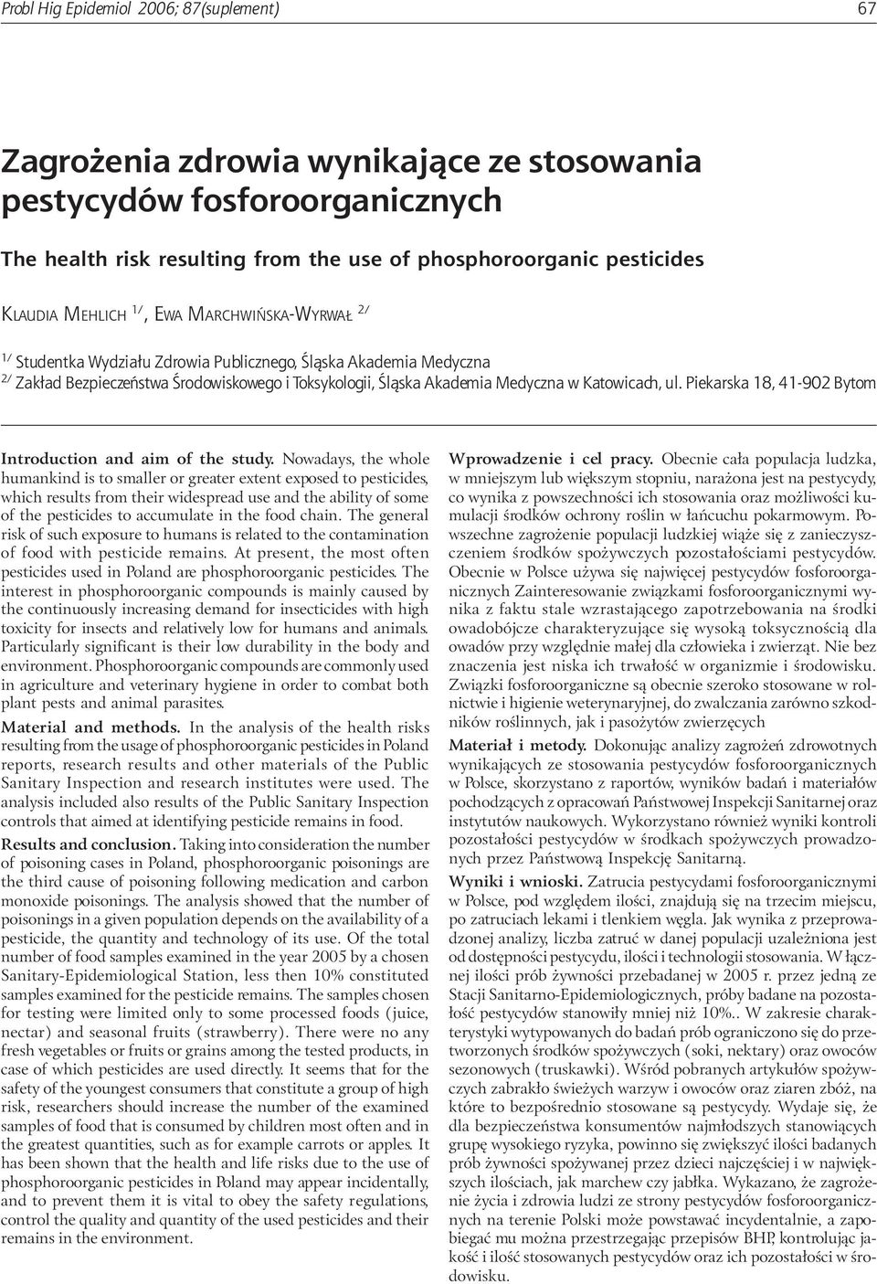 ul. Piekarska 18, 41-902 Bytom Introduction and aim of the study.