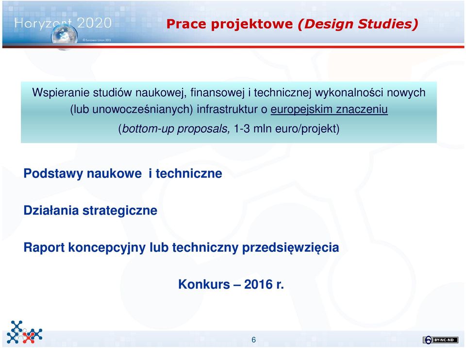 znaczeniu (bottom-up proposals, 1-3 mln euro/projekt) Podstawy naukowe i techniczne