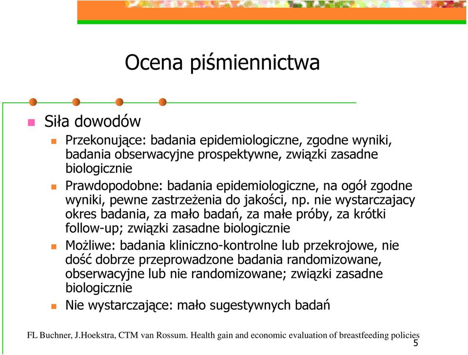 nie wystarczajacy okres badania, za mało badań, za małe próby, za krótki follow-up; związki zasadne biologicznie MoŜliwe: badania