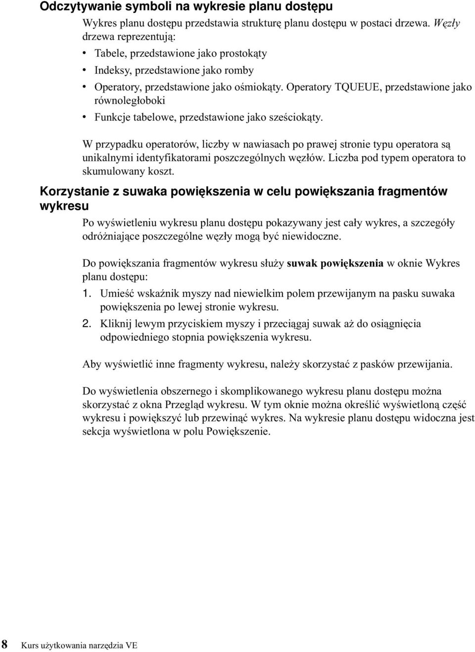 Operatory TQUEUE, przedstawione jako równoległoboki v Funkcje tabelowe, przedstawione jako sześciokąty.